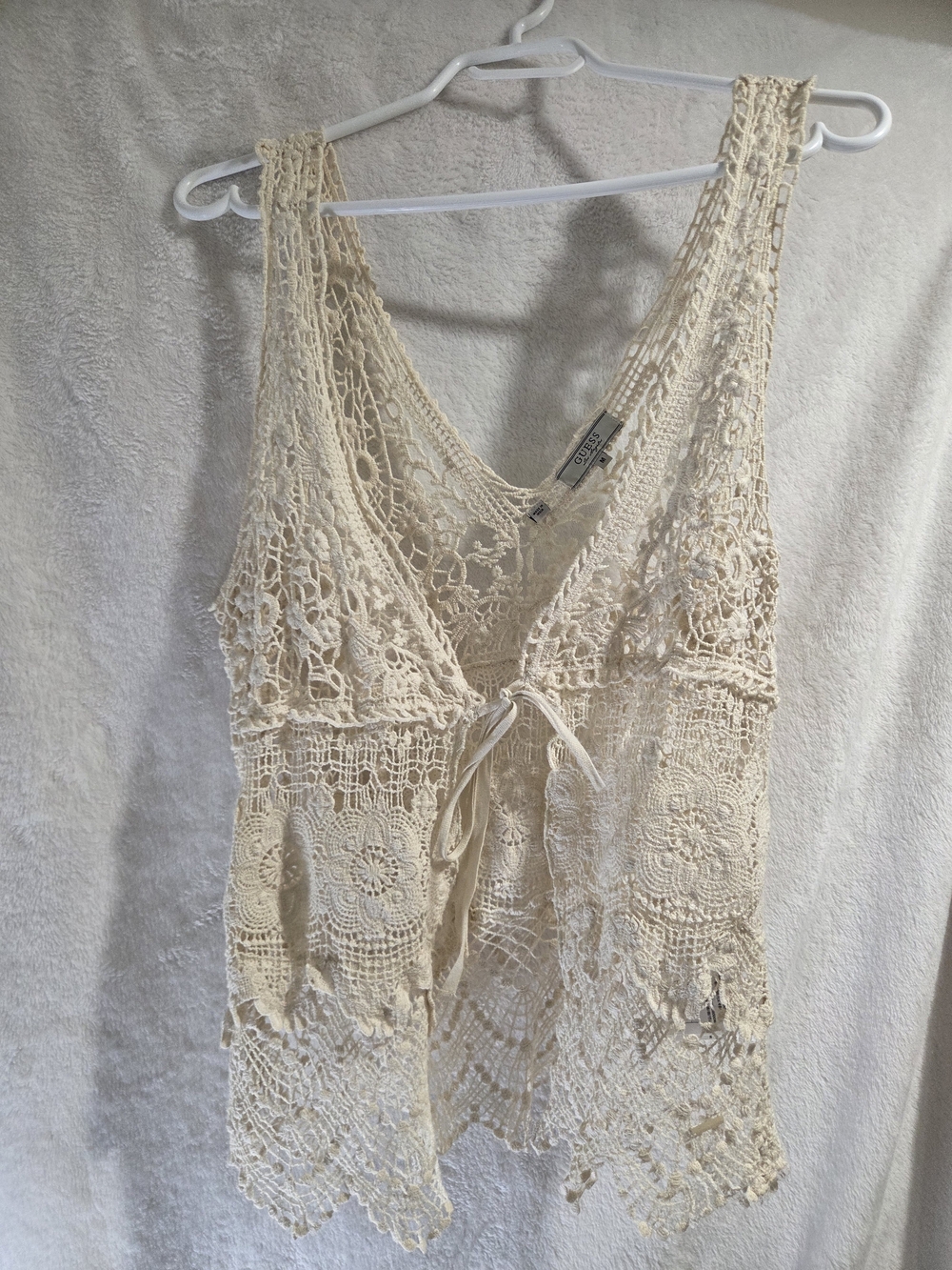 Guess Crochet Lace Tie-Front Vest Top